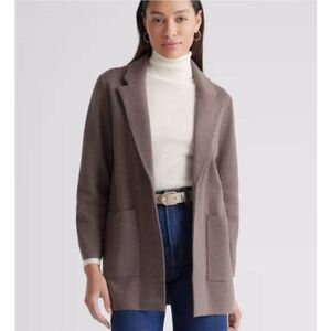 Quince 100% Organic Cotton Open Front 2 Pocket Blazer Cardigan BROWN Sz. S